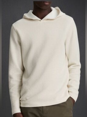 Vince Men’s Double Face Textured Hoodie Baja Sand Natural Size M